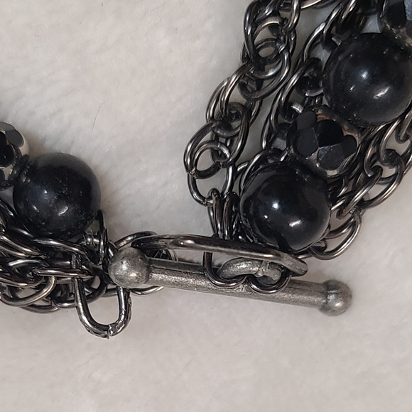 Multi Layer Black Beaded Chain Toggle Clasp Bracelet - Picture 2 of 6